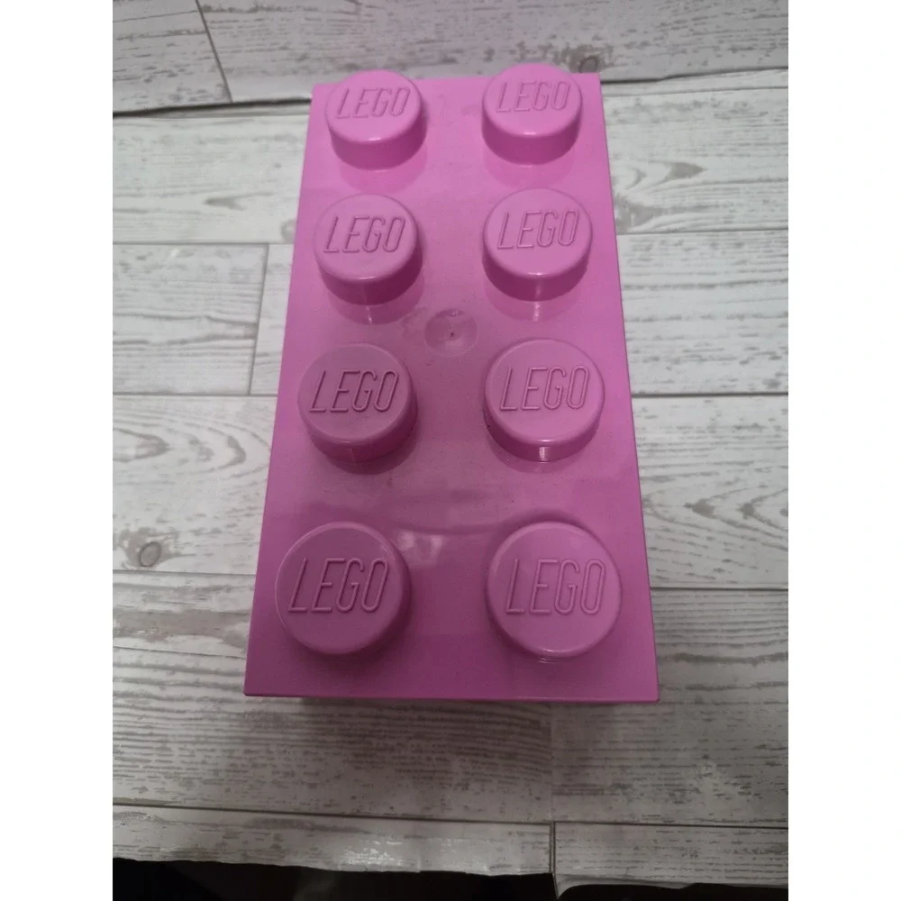 Pink Lego Bricks Container And 2 Figures